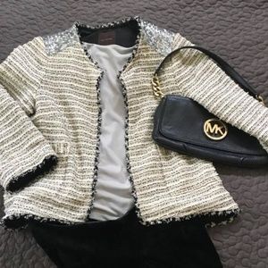 The Limited Crop Sequin & Tweed Striped Blazer